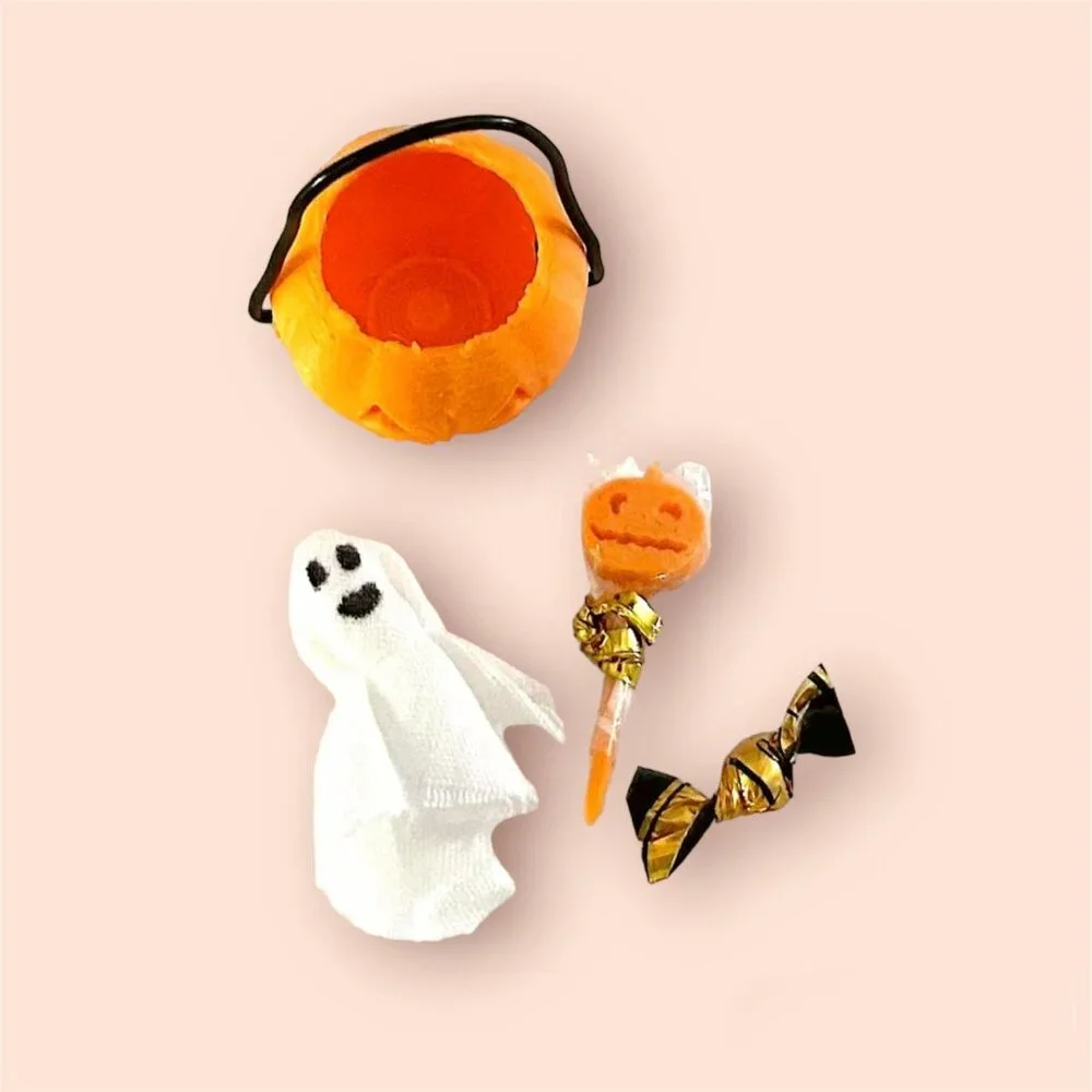 Miniature Doll HALLOWEEN Bucket 1:12 Scale Pumpkin Candy Ghost Trick or Treat